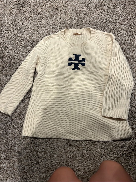 Tory Burch Sweaters - Tory Burch Cream Crewneck Sweater with Navy Logo